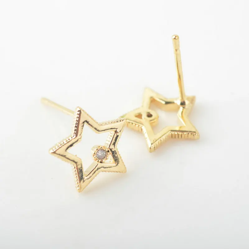 21) 6 шт Звезда 10*9,5 мм 24 K золото цвет латунь с цирконом звезда серьги-гвоздики Высокое качество Diy ювелирных изделий Аксессуары