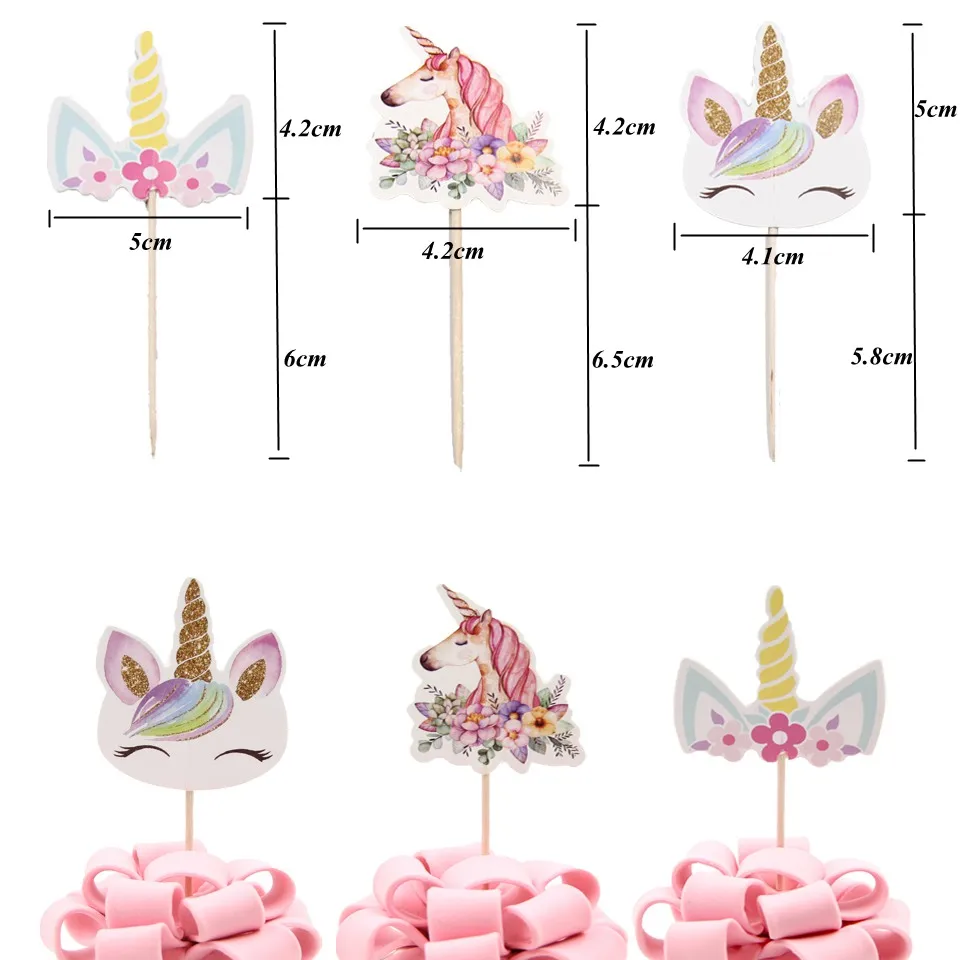 24 шт., 3 стиля, мультяшный единорог, топперы для кексов, для конфет, сделай сам, Топпер для кексов, Детские принадлежности для душа, детские украшения на день рождения