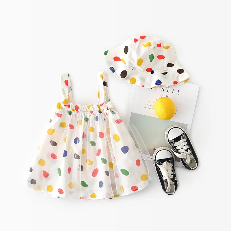 

Summer Girls A-Line Dresses 2019 New Super Cute Baby Kids Colorful Comfortable Sleeveless Dot Shoulderless Children Mini Dress