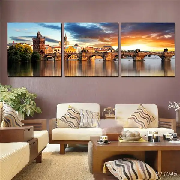 Home Decor Modern Paintings The Vltava River Landscape Canvas Painting European Traditional Building Wall Art Pictures For Room | Дом и сад