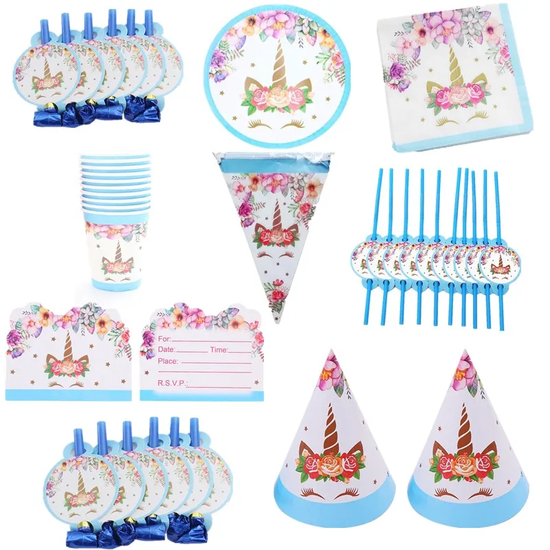 

Birthday Party Decorations Kids Disposable Tableware Paper Plates Cups Napkins Baby Shower Decor Unicorn Birthday Party Supplies