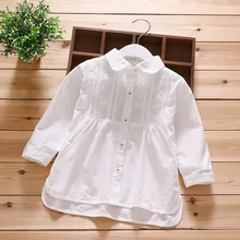 Одежда для маленьких девочек детская белая модная летняя блузка с длинными рукавами для девочек, рубашки, одежда