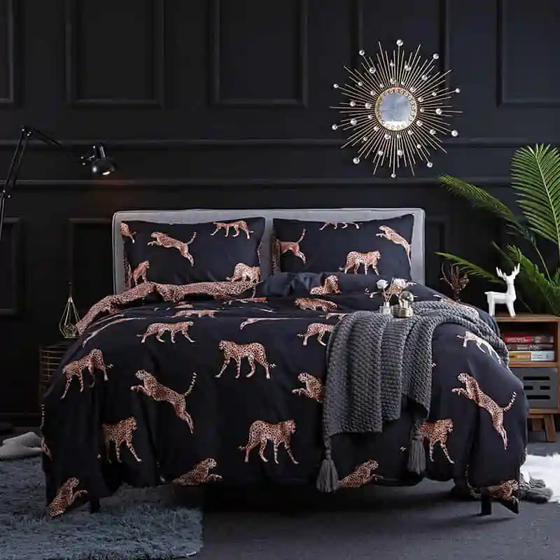 Luxury Animal Leopard Grid Printed Duvet Cover Set With Pillow