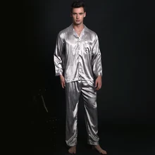 Noblest/мужские атласные шелковые пижамные комплекты с отложным воротником из искусственного шелка с длинными рукавами, пижамные костюмы, Повседневная Пижама, L XL 2XL