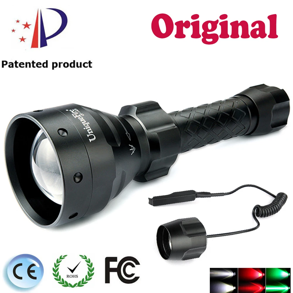 

UniqueFire 1405 XPE Green/Red/White Light Led Flashlight Portable Zoomable Torch+Remote Pressure To Remote Control Lamp