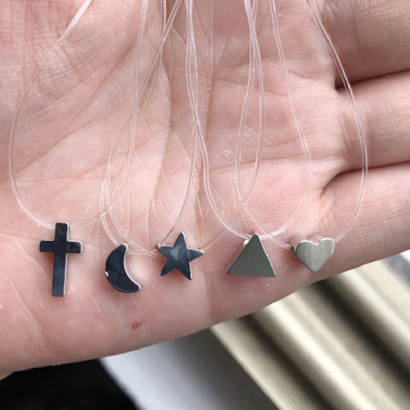 

Fashion Jewelry Moon Star Collier Transparent Chain Choker Necklace For Women Cross Heart Necklace
