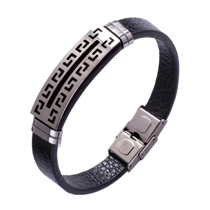 New Bracelet Simple Buckle Stainless Steel Leather Brand High Quality Black PW707 | Украшения и аксессуары