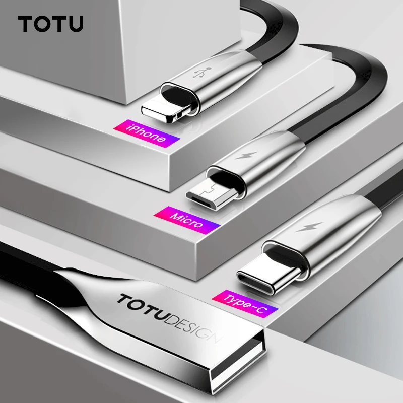 TOTU 3 в 1 USB кабель для iPhone Xs Max Xr X 8 7 Быстрая зарядка зарядное устройство usb type C type-c Micro USB кабель для мобильного телефона