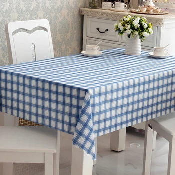

RUBIHOME Square Blue Plaid PVC Tablecloth Printed Geometric Design Table Cover Waterproof Home Decorative