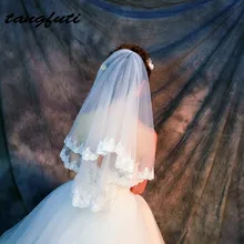 2 яруса свадебная вуаль белый короткий цвет слоновой кости свадебная фата с кружевным краем без гребня дешево горячая распродажа Красивая свадебная вуаль свадебные аксессуары