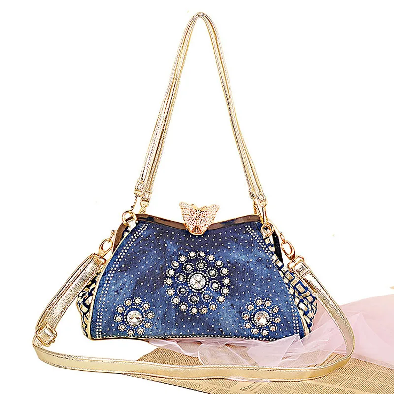 Ladies Handbags Women Fashion Bags Brand Design Women&#39; Shoulder Bags Denim Rhinestones ...