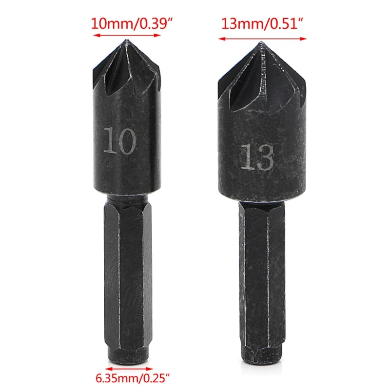

2Pcs/Set 1/4" Hex Shank 7 Flute Countersink Drill Bit Counter Sink Chamfer Cutter