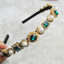 2016 Women Luxury Baroque Style Rhinestone Crystal Headband Pearl Hair Jewelry Wedding Hairband Bridal Accessories Gift