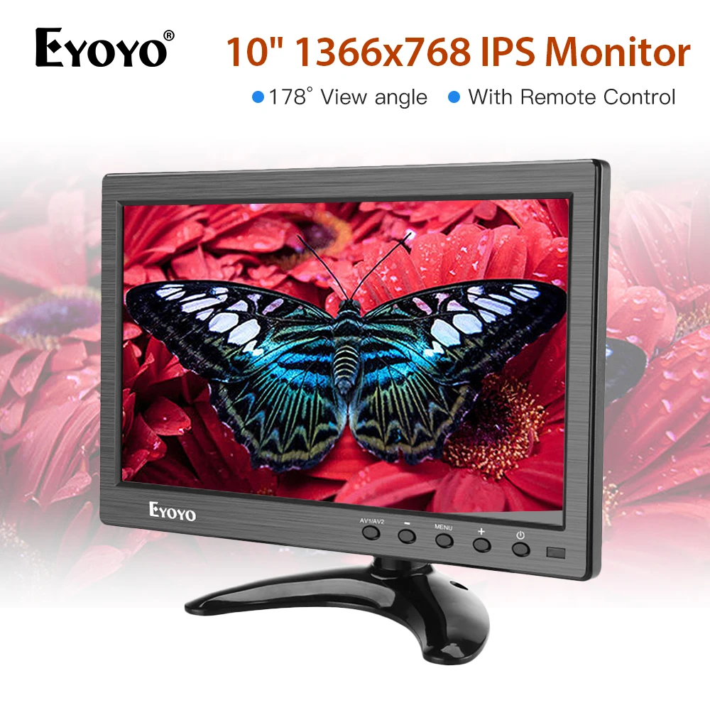 

Eyoyo 10 inch 1366x768 IPS LCD Screen Display HDMI TV Monitor Portable HDMI/VGA/AV/USB Input & computer display