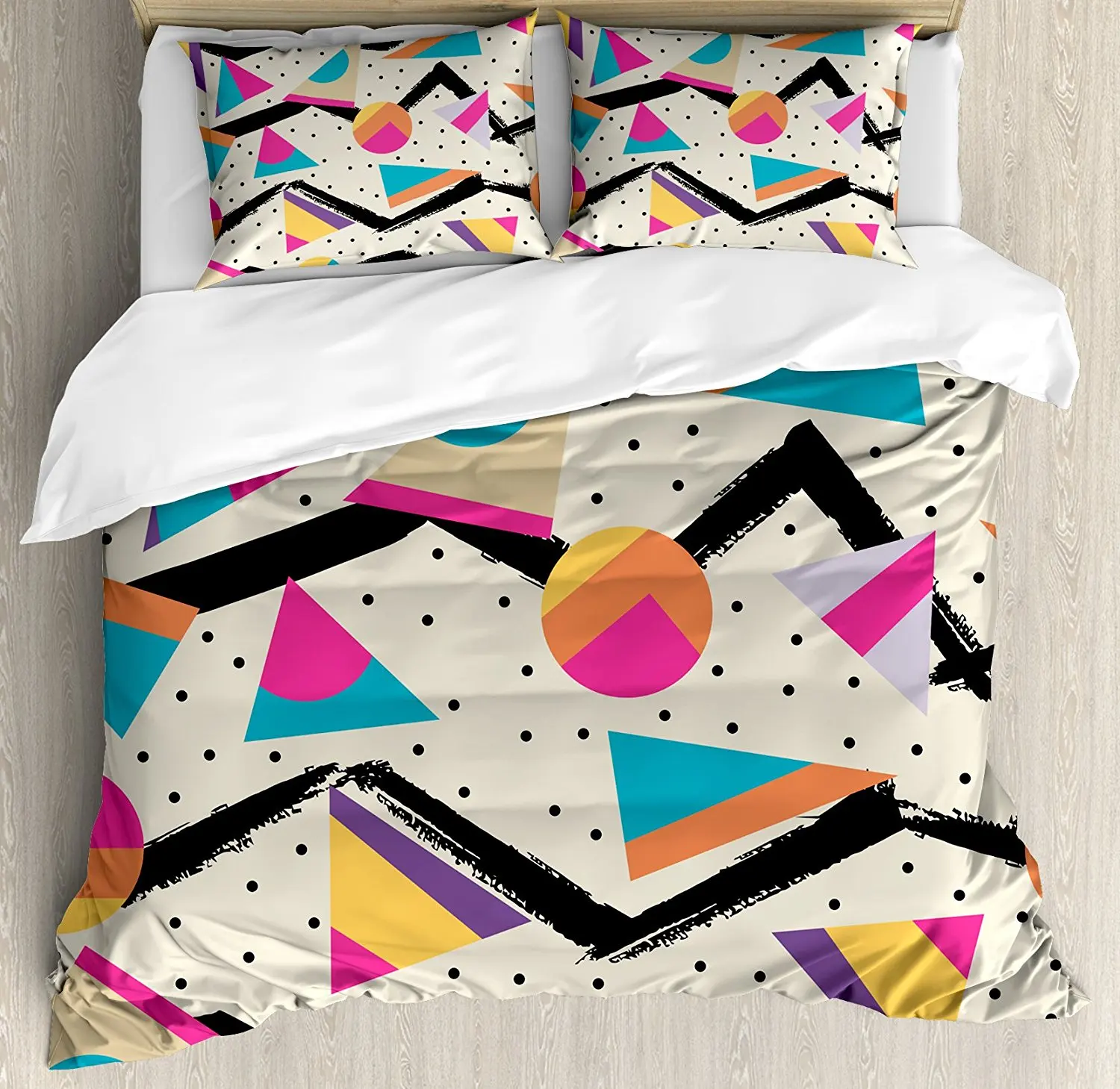 Indie Duvet Cover Set Queen Size Eighties Memphis Fashion Style