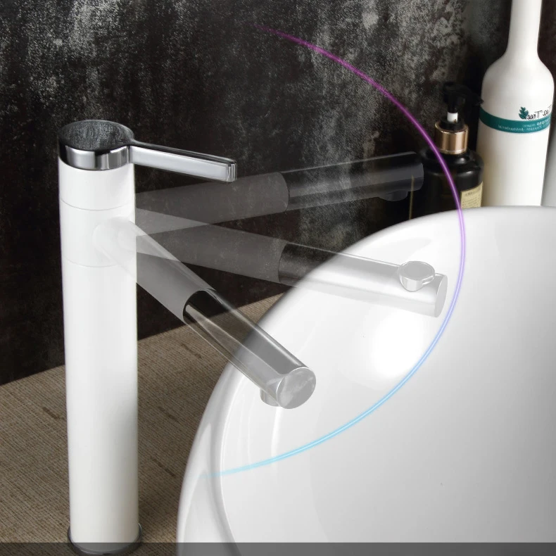 Günstige Becken Mischbatterie 360 Grad Drehen Typ Becken Wasserhahn Weiß und Silber chrome Finish Bad Armaturen Einzigen Hand Bad LT 701