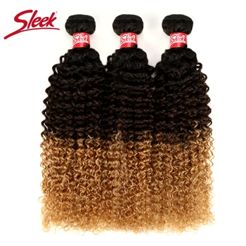 

Sleek Brazilian Hair Weave Bundles Kinky Curly Hair 3 Bundle Deals Non Remy Human Hair Extensions Color T1B/4/27 Free Shipping