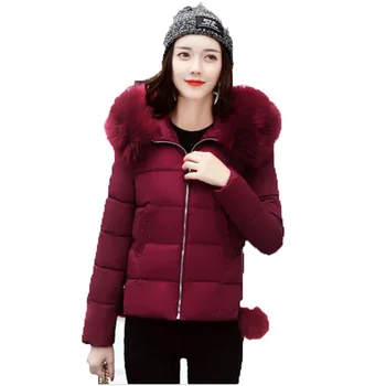 

New Winter Wadded Jacket Coat 2018 Women Short Fur Collar Hooded Coats Ball Top Design Parka Jacket Fashion Warm cotton Outerwea