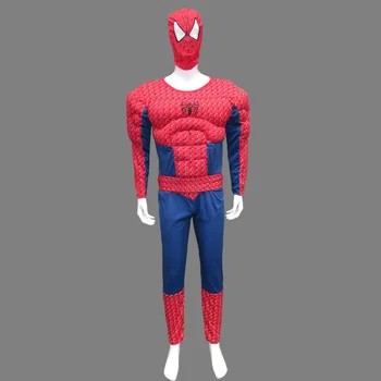

free shipping with mask Spider Man Costume muscle adult clothes muscle spider man clothing adult Halloween cosplay costume