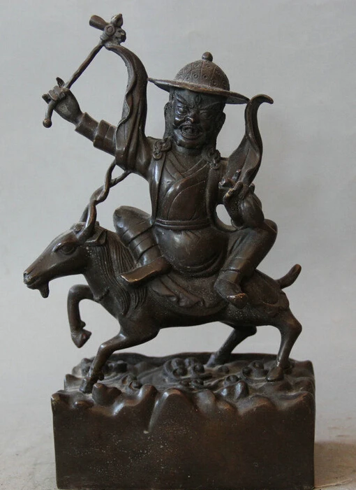 

bi003726 8" Tibet Buddhism Pure Bronze Protector Deity Buddha Ride Sheep Statue Sculpture