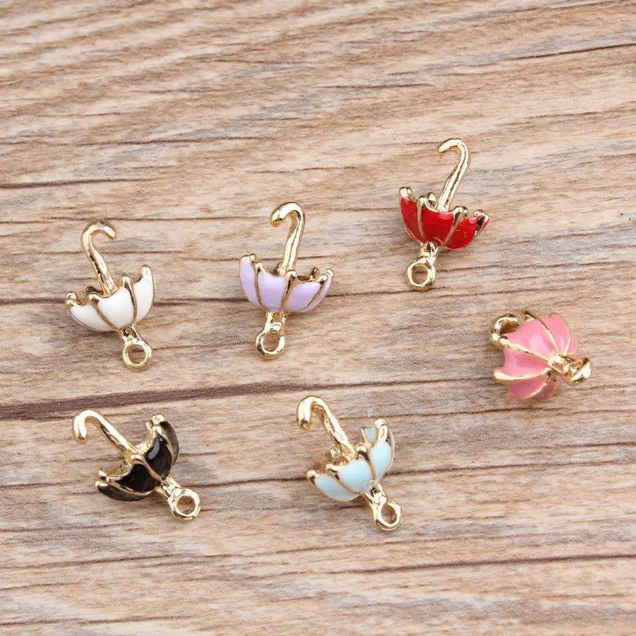 

10PCS Gold Color Zinc Alloy 3D Enamel Umbrella Charms Pendants DIY Handmade Jewelry Findings Accessories Wholesale