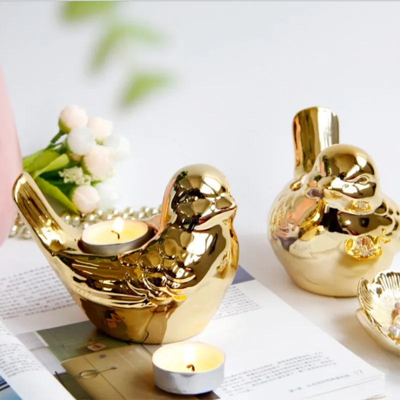 

Electroplated Bird Candlestick Gold Plated Ceramic Candle Holder Candle Cup Nordic Luxury Home Decoration Accessories