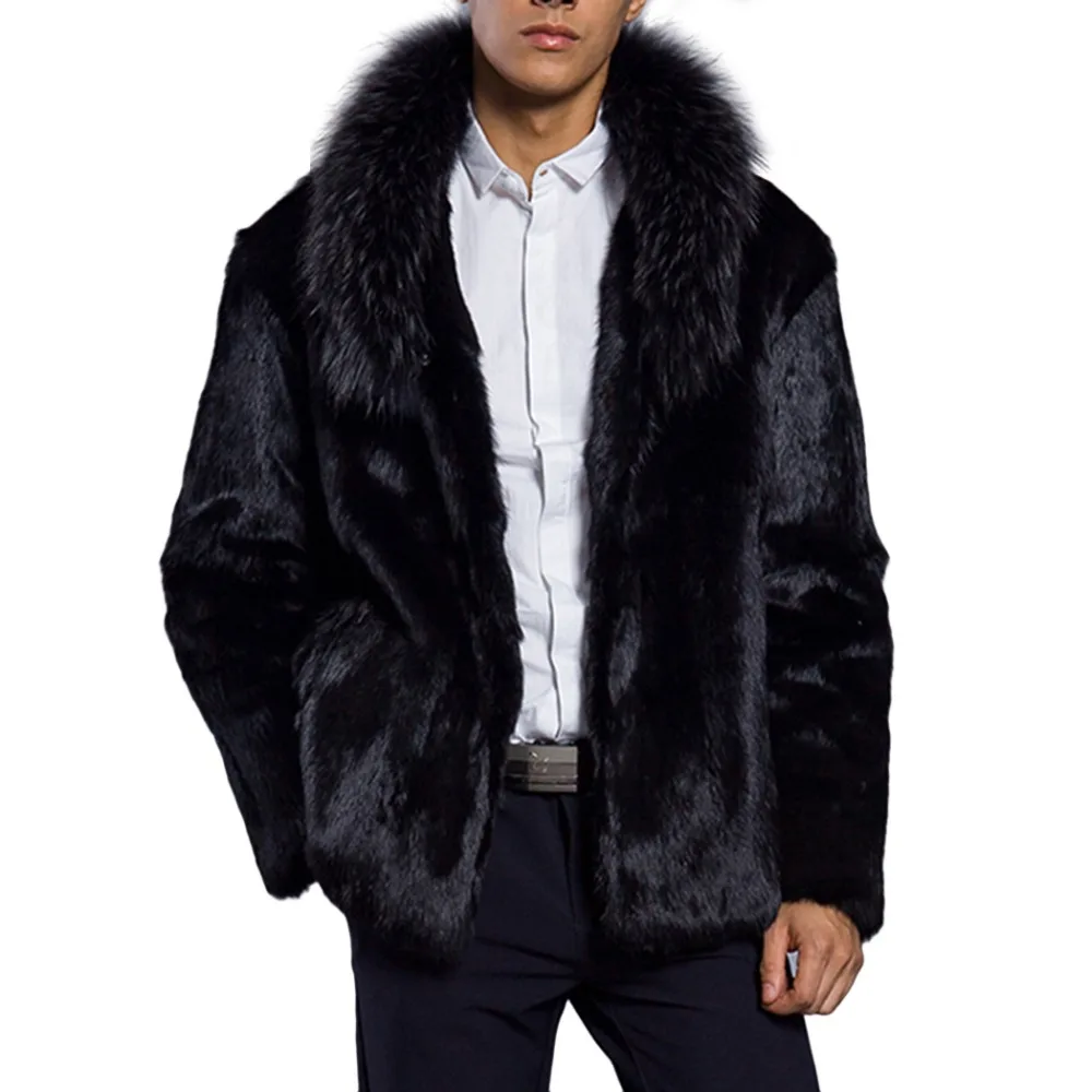 Fashion Brand Men Faux Fur Leather Jacket Coats Black Plus Size Woolen Outerwear Men's Business