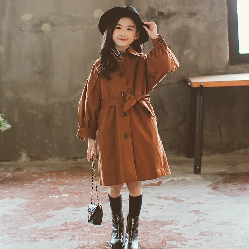 

Figwit Autumn 2018 Bow Long Khaki green Windbreaker Girls Trench Coat Fashion Kids Jacket Teenager 5-13y Outerwear Children Park