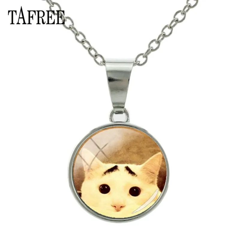TAFREE Cute Pet Cat Snap Button Charms Necklaces 18mm Glass Cabochon Photo Dome Necklace Pendant DIY Jewelry Gift B252 | Украшения и
