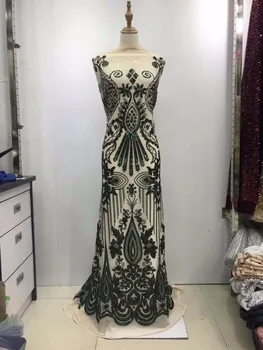 

Nigeria High Quality African Tulle Lace Fabric 5 yards 2019 African Guipure Lace Fabric With sequins For Party Dress HZ-002