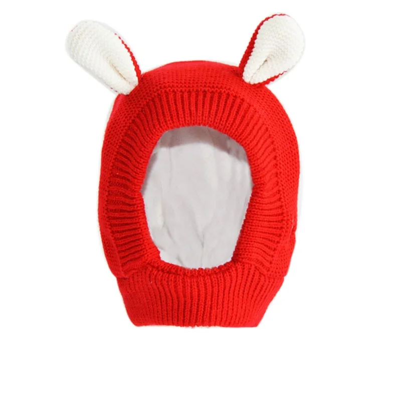 Новая зимняя Модная вязаная шапка с капюшоном и шарфом для маленьких девочек и мальчиков, теплая шапка с ушками медведя для малышей - Цвет: red baby hat cap