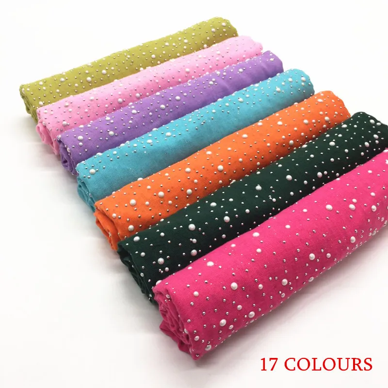

New design plain pearls hijabs women viscose solid shawl nice beads scarf muslim head wraps elegant scarves fast ship 10pcs/lot