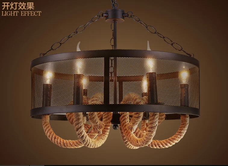 

Vintage American Style hemp Rope Pendant Lights Loft Creative Industrial Round iron cage For Living Room bar restaurant lamp