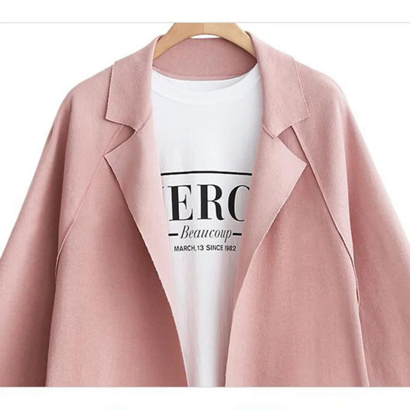 Long solid open front Cardigan pink blazer women Kawaii elegant fashion blaser mujer 2019 Autumn Office lady business suits