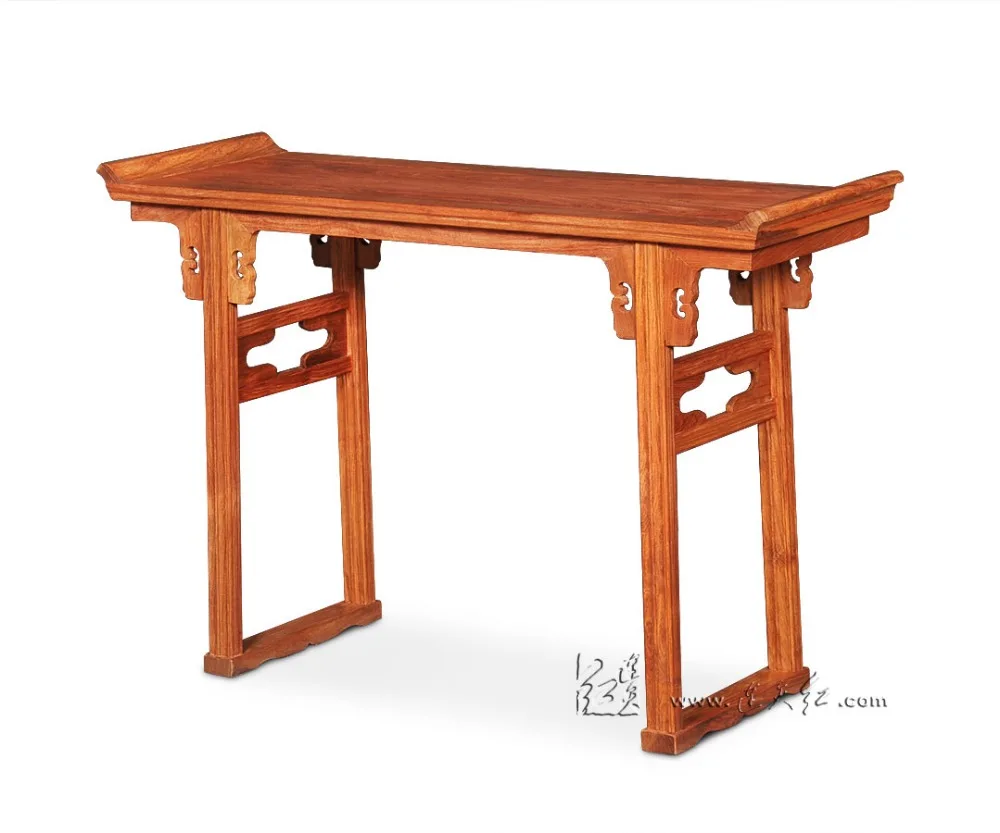 Tradicional chinesa Ming Móveis Redwood Abertura Cruz Head Light Desk & Burma Jacarandá Qing Com Flanges Superior Baixa Console de Mesa