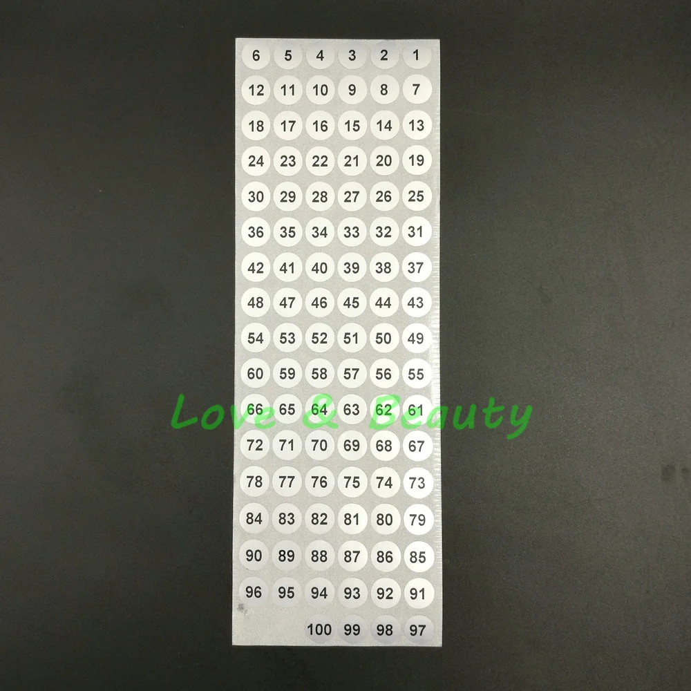 50 sets Silver Serial number 1 to 100 Label Stickers Waterpproof 10mm,  round (0.39