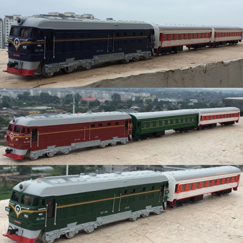 High simulation train model 1 87 scale alloy pull back Double train passenger compartment metal font