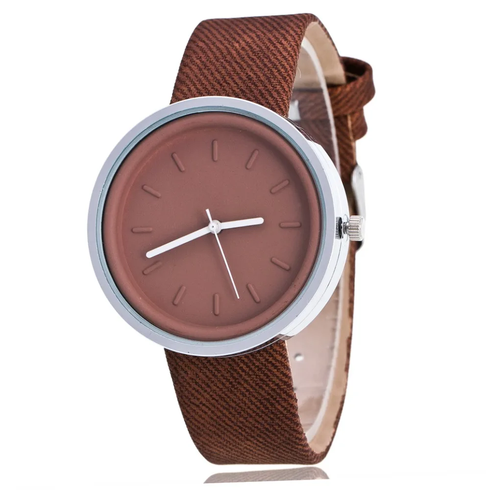 

Pure color contracted neutral fashion denim canvas watch students to watch Men and women with quartz imitation leather belt
