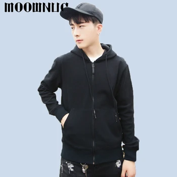 

Spring Hooded Men Classic style Solid Color Cotton Zipper Simple Style Fashion Casual MOOWNUC Men MWC Youth Black