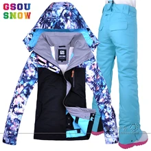 Gsou Snow Band лыжная куртка для сноуборда+ ветрозащитные водонепроницаемые брюки верхняя спортивная одежда кемпинг езда Теплый женский лыжный костюм