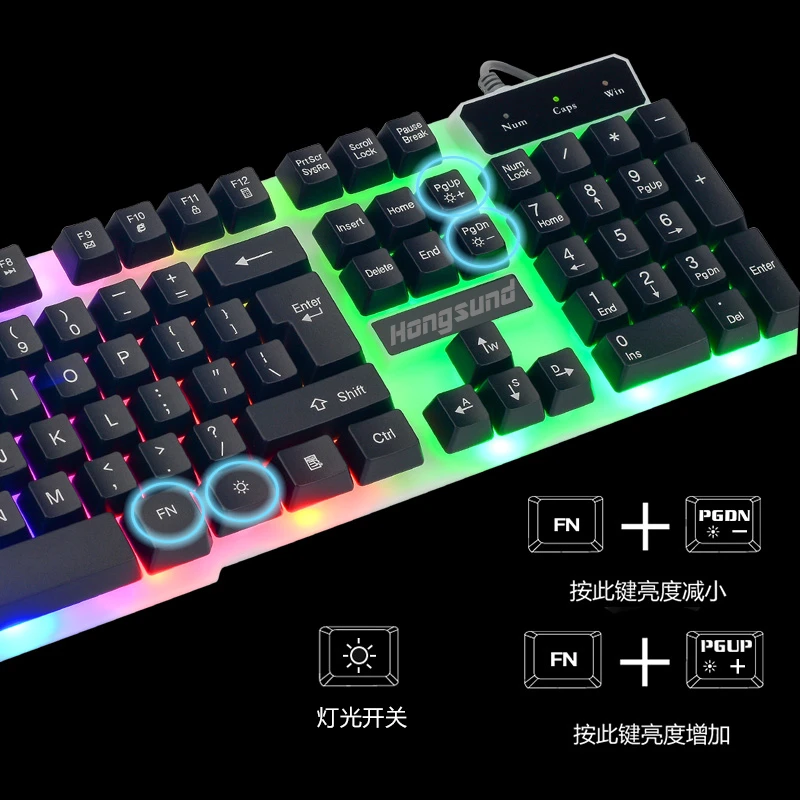 Игровая клавиатура Teclado с 7 цветной подсветкой проводная USB аналогичной
