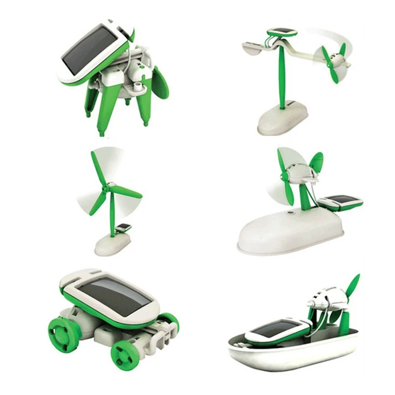 New 6 in 1 Solar Power DIY Educational Kit Kids Toy Boat Fan Car Robot