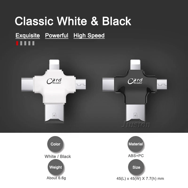 4 в 1 кардридер для Lightning/Micro USB/Type C/USB2.0 Micro SD/TF ридер iPhone Android OTG аксессуары
