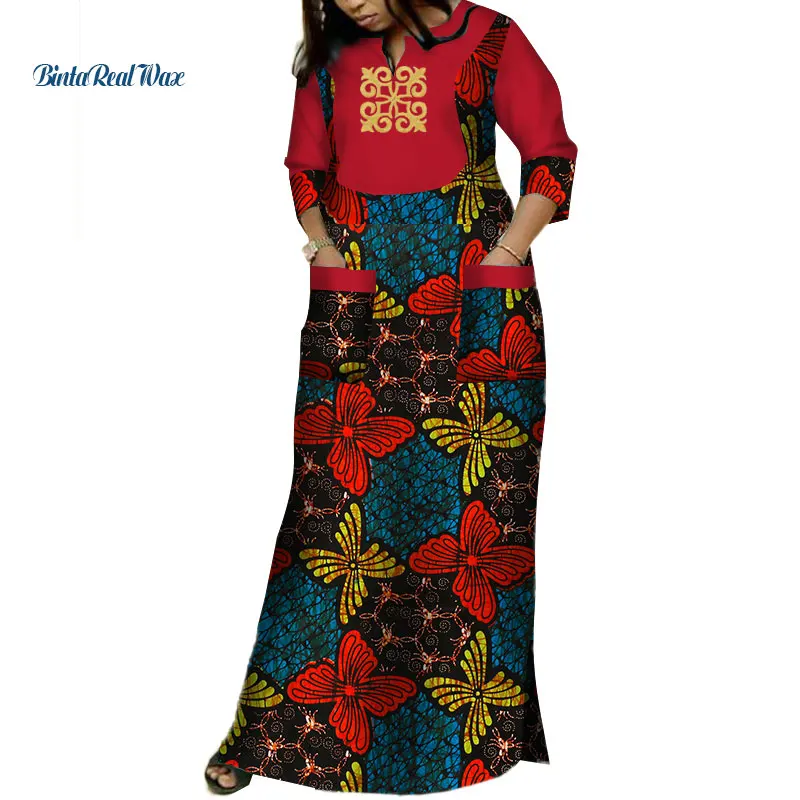 Дашики африканские платья для женщин Базен Riche аппликация принт Длинные платья с 2 карманами традиционная африканская одежда WY3620 - Цвет: 5