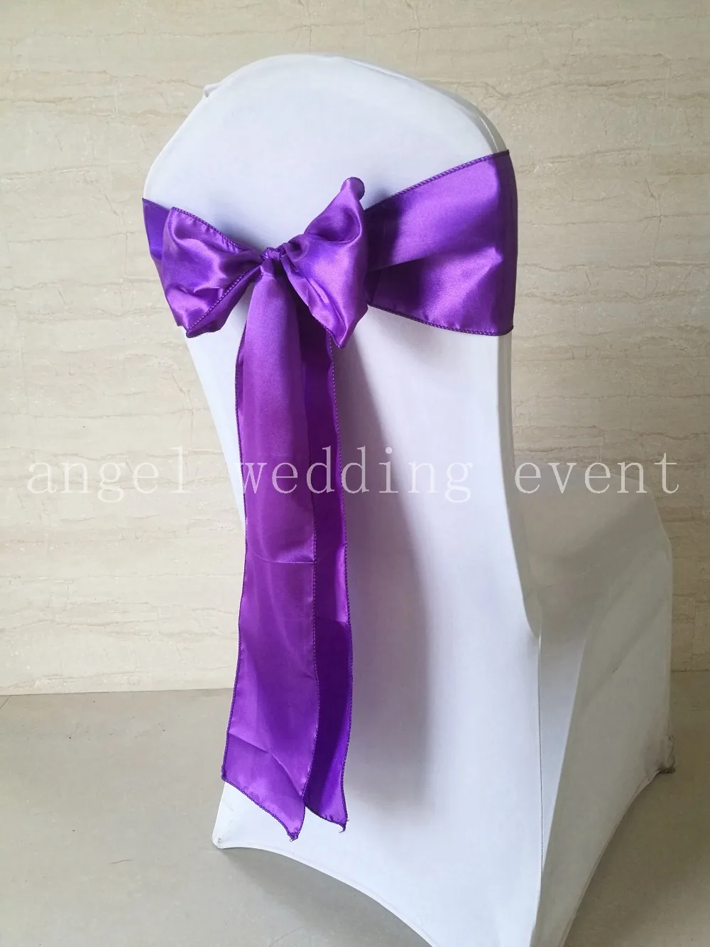 Wholesale 100pcs Purple Satin Chair Sashes Bows Ribbon 15cmX275cm