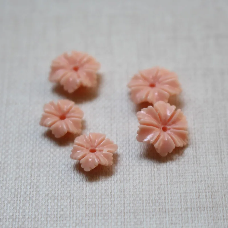

(20 pieces/lot) Carved Six leaf Coral beads 8 10mm Pink color for Jewelry making