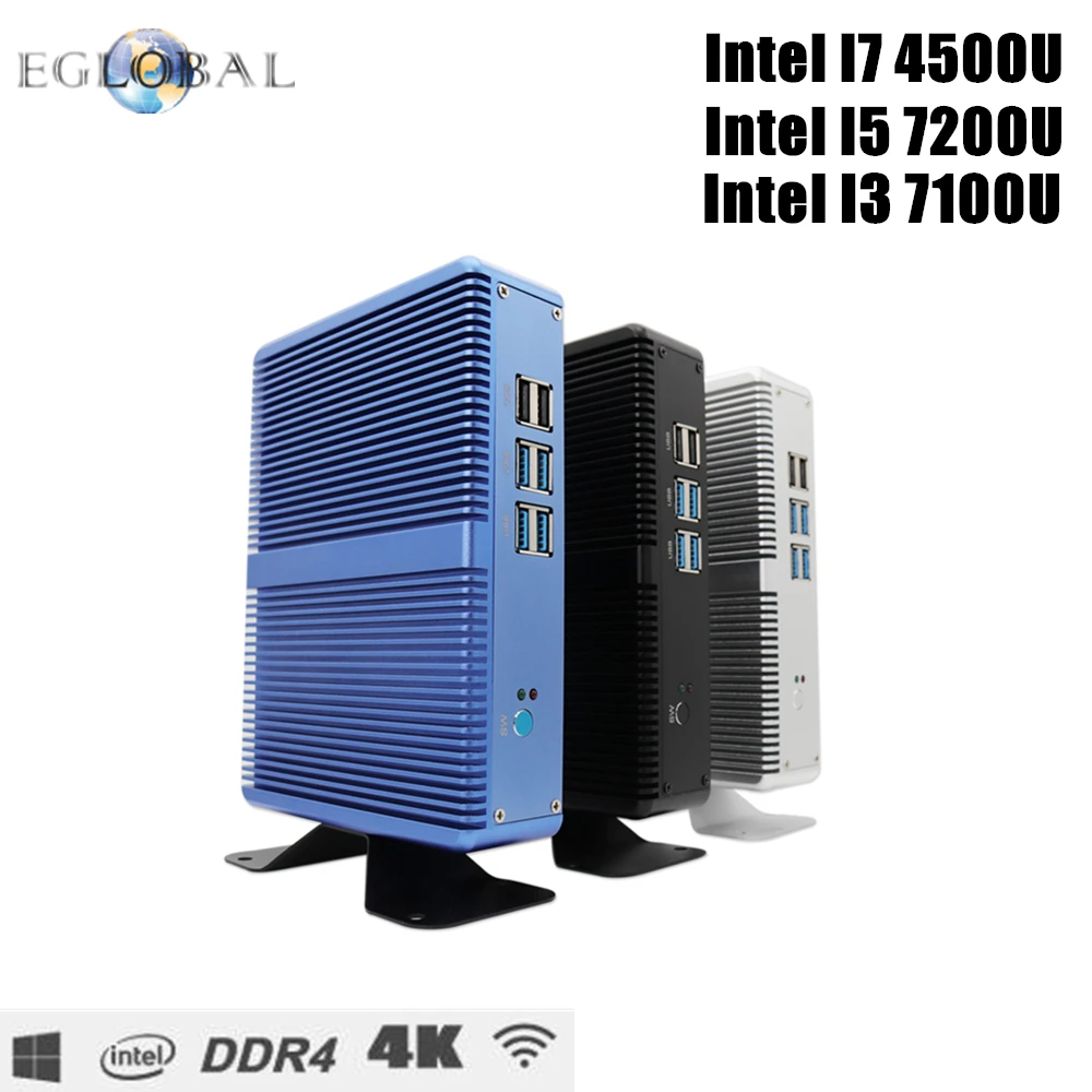 Дешевый Intel Core i7 i5 7200U i3 7100U безвентиляторный мини-ПК Windows 10 Pro Barebone компьютер DDR4/DDR3 2,4 GHz 4 K HTPC WiFi HDMI VGA - изображение