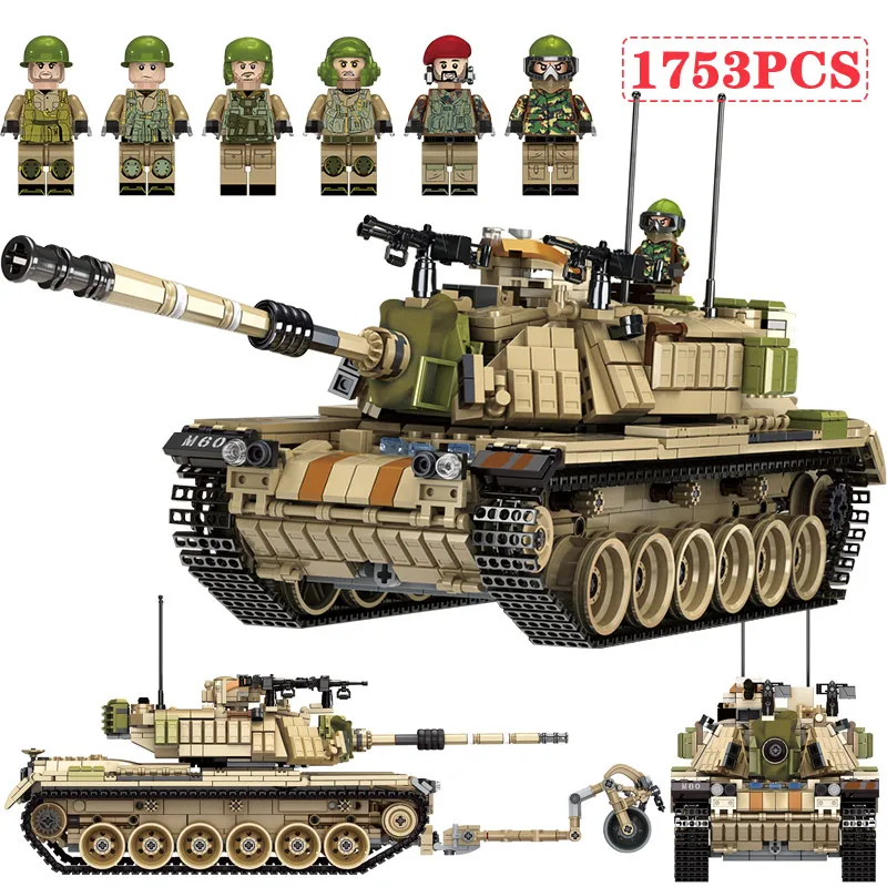 

Large Army M60 MAGACH M1A2 Tank Building Blocks Weapon Soldier Figures SetsToys For Boys Compatible with Legoed Military WW2