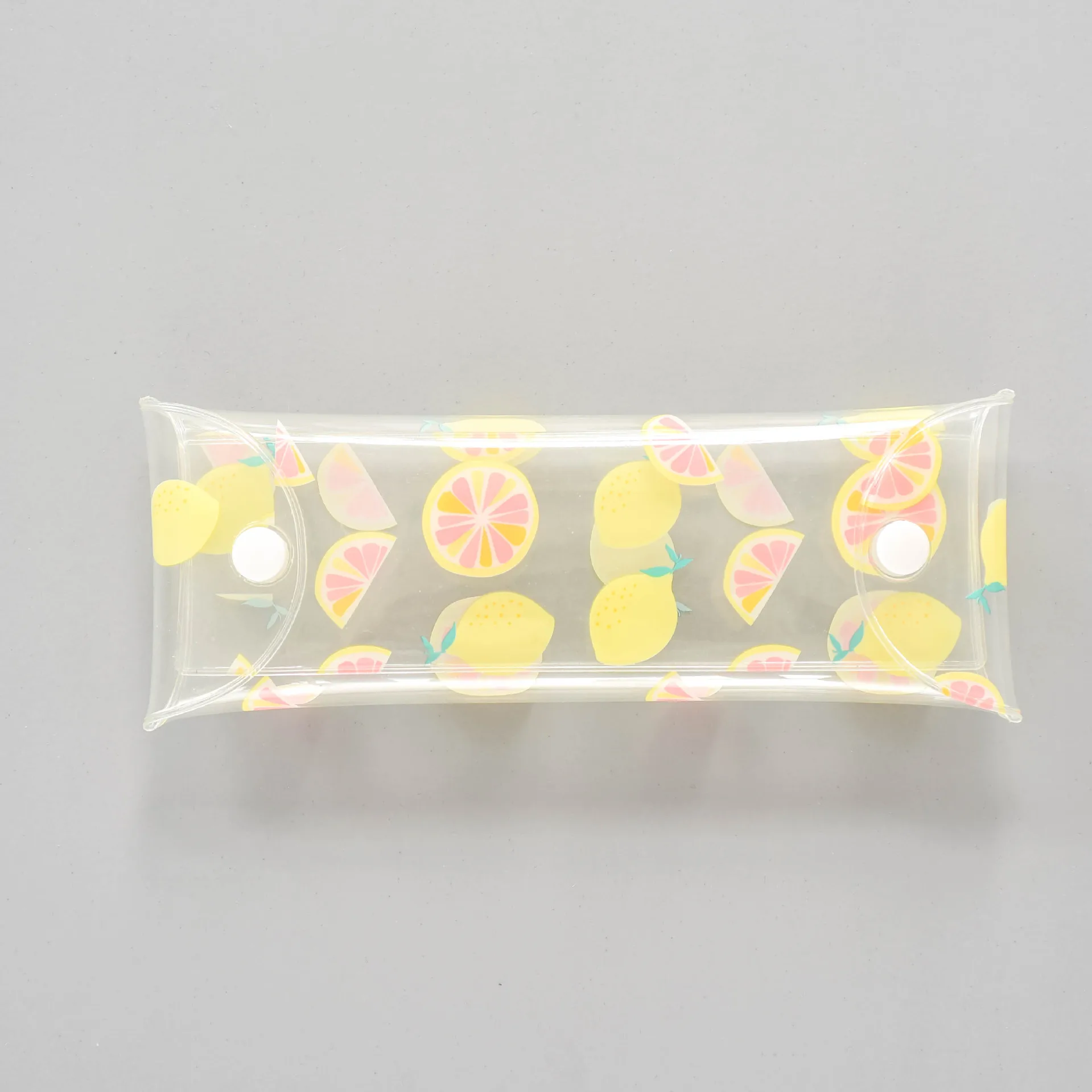 Kawaii Fruits Cactus Ice cream PVC Pencil Bag Case Stationery Storage transparent Organizer Bag pen box School Office Supply - Color: lemon