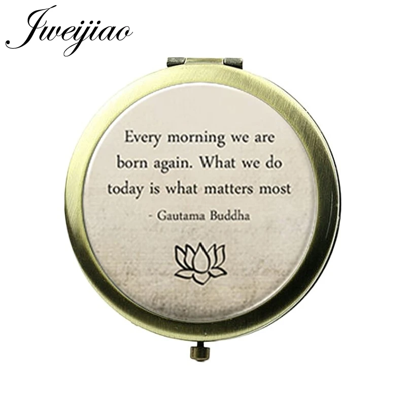 

JWEIJIAO Vintage Phrase Quotes sentence Pocket Mirror Printed Glass Cabochon Metal Round Floding Double Sides Makeup mirrors